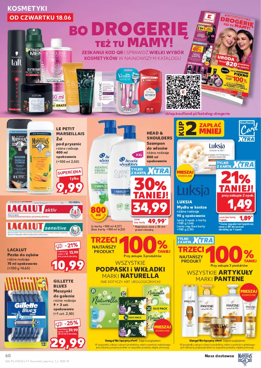 Gazetka promocyjna Kaufland - Gazetka tygodnia - ważna 18.06 do 24.06.2026 - strona 60 - produkty: Gillette, Lacalut, Luksja, Mars, Mydło, Naturell, Naturella, Pantene, Pasta do zębów, Podpaski, Por, Szampon, Waga, Wkładki