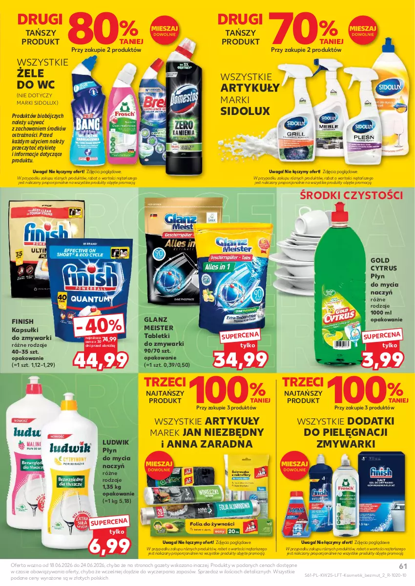 Gazetka promocyjna Kaufland - Gazetka tygodnia - ważna 18.06 do 24.06.2026 - strona 61 - produkty: Do mycia naczyń, Finish, Jan Niezbędny, Ludwik, Płyn do mycia, Płyn do mycia naczyń, Por, Sidolux, Tablet, Tabletki do zmywarki, Waga, Zmywarki