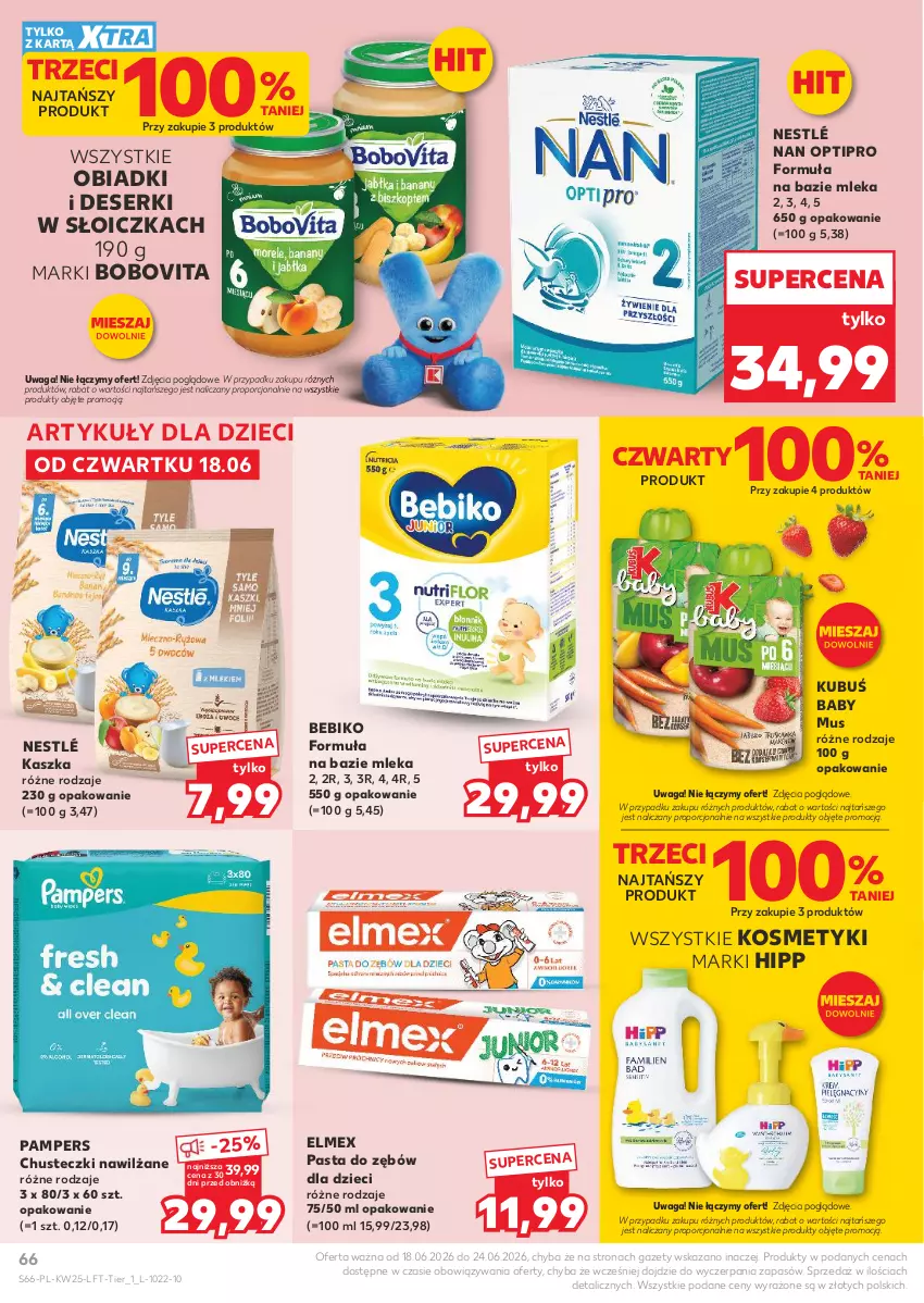 Gazetka promocyjna Kaufland - Gazetka tygodnia - ważna 18.06 do 24.06.2026 - strona 66 - produkty: Bebiko, BoboVita, Chusteczki, Deser, Dzieci, Elmex, HiPP, Kubuś, Mus, NAN Optipro, Nestlé, Pampers, Pasta do zębów, Por, Ser, Waga