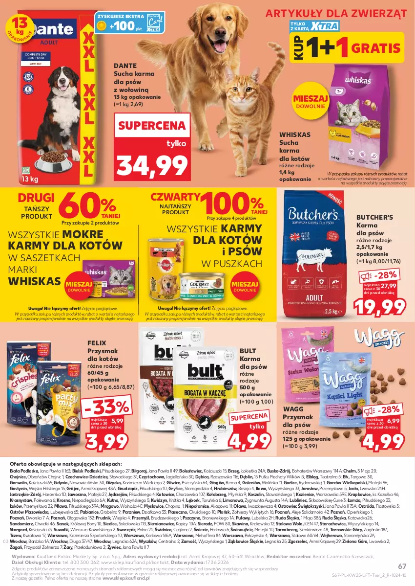 Gazetka promocyjna Kaufland - Gazetka tygodnia - ważna 18.06 do 24.06.2026 - strona 67 - produkty: BIC, Dres, Felix, Gra, Gry, Kosz, LANA, Piast, Piec, Podlaski, Por, Sok, Sucha karma, Szal, Waga, Whiskas, Wino