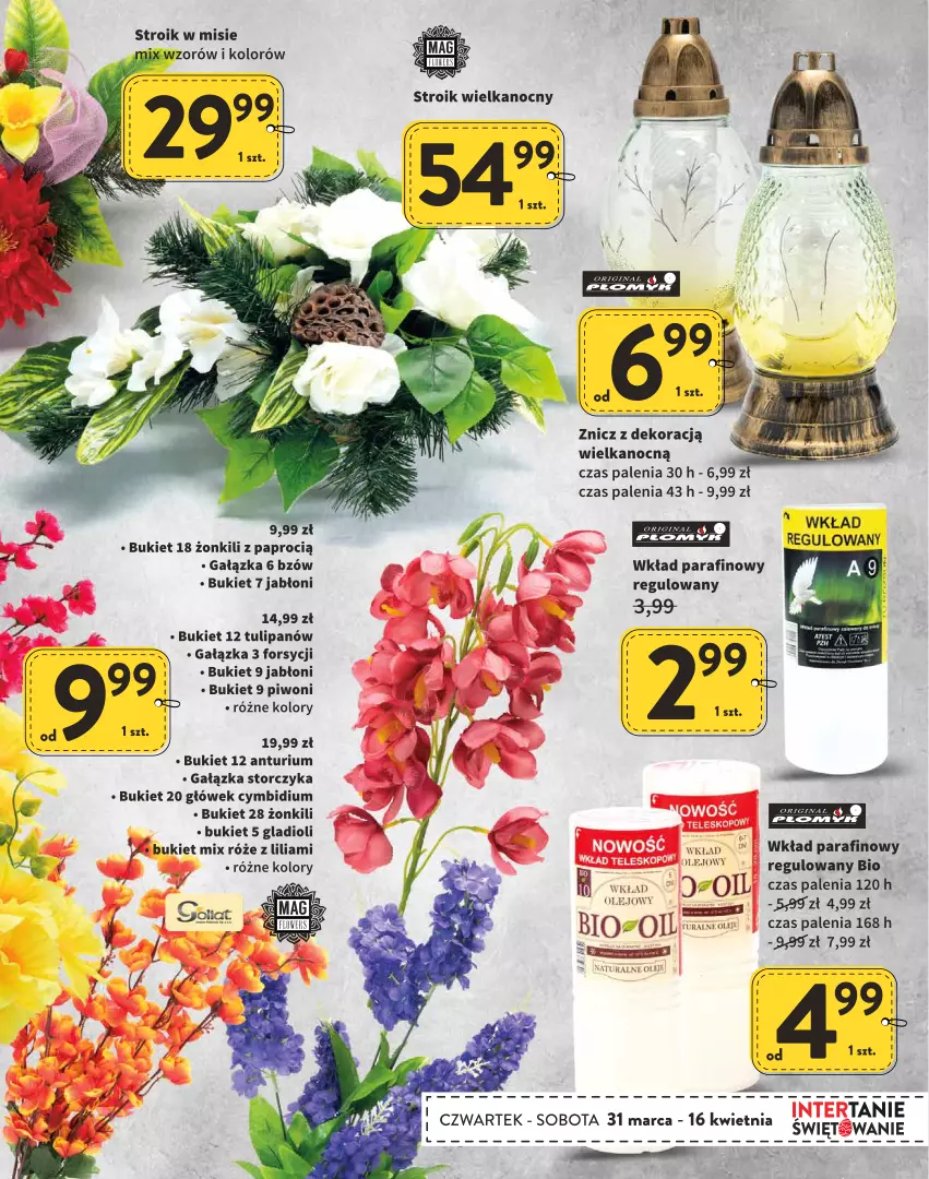 Gazetka promocyjna Intermarche - Wielkanoc - ważna 31.03 do 16.04.2022 - strona 17 - produkty: Bukiet, Gin, Olej, Piwo, Storczyk, Tulipan, Znicz