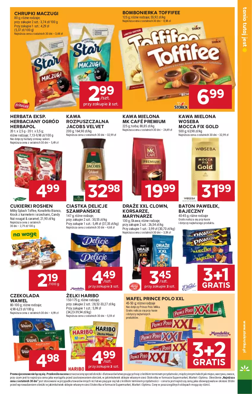 Gazetka promocyjna Stokrotka - Supermarket - ważna 16.04 do 22.04.2026 - strona 25 - produkty: Baton, Candy, Chrupki, Ciastka, Cukier, Cukierki, Czekolada, Delicje, Gra, Haribo, Herbapol, Herbata, Jacobs, Jacobs Velvet, Kawa, Kawa mielona, Kawa rozpuszczalna, Kret, Mięso, Milka, Mocca Fix Gold, Ogród, Optima, Owoce, Prince Polo, Toffifee, Torba, Velvet, Warzywa, Wawel, Woseba