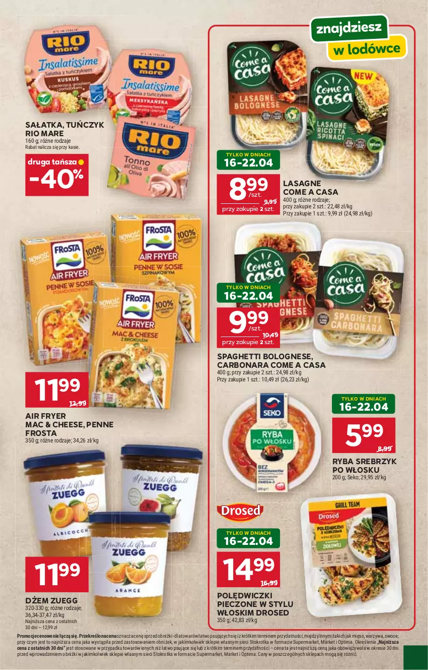 Gazetka promocyjna Stokrotka - Supermarket - ważna 16.04 do 22.04.2026 - strona 37 - produkty: Dżem, Frosta, Lasagne, Mięso, Optima, Owoce, Penne, Piec, Rio Mare, Ryba, Sałat, Sałatka, SEKO, Spaghetti, Tuńczyk, Warzywa