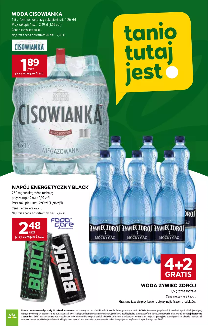 Gazetka promocyjna Stokrotka - Supermarket - ważna 16.04 do 22.04.2026 - strona 4 - produkty: Cisowianka, Gra, Lack, Mięso, Napój, Napój energetyczny, Owoce, Warzywa, Woda