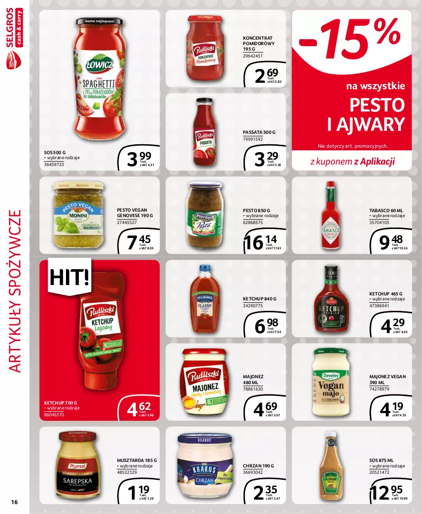 Gazetka promocyjna Selgros - Extra Oferta - ważna 01.10 do 31.10.2021 - strona 16 - produkty: Artykuły spożywcze, Chrzan, Ketchup, Koncentrat pomidorowy, Majonez, Mus, Musztarda, Pesto, Sos