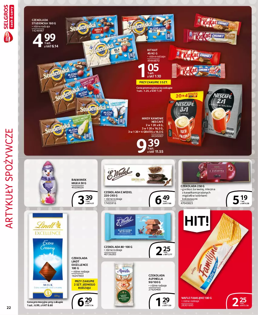 Gazetka promocyjna Selgros - Extra Oferta - ważna 01.10 do 31.10.2021 - strona 22 - produkty: Artykuły spożywcze, Czekolada, Fa, Gra, Kawa, Kit Kat, Kokos, Lindt, Milka, Nescafé, Wafle