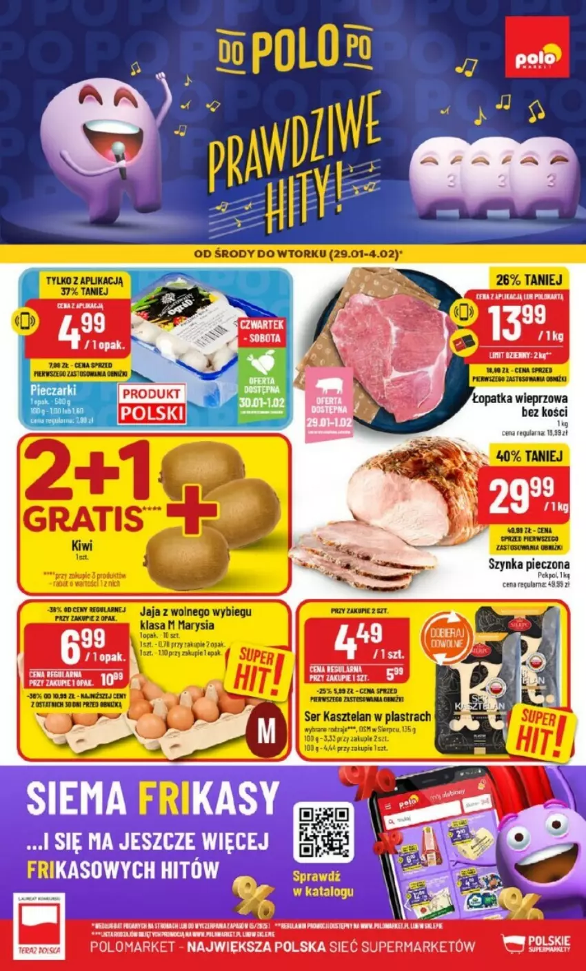 Gazetka promocyjna PoloMarket - ważna 29.01 do 04.02.2025 - strona 1 - produkty: Jaja, Jaja z wolnego wybiegu, Kasztelan, Kiwi, Piec, Ser, Ser Kasztelan, Szynka