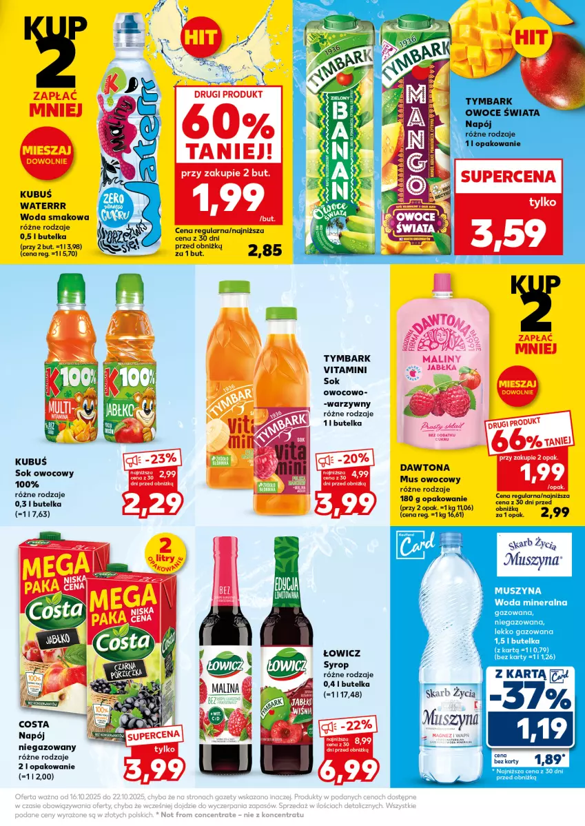 Gazetka promocyjna Kaufland - Mocny Start - ważna 20.10 do 22.10.2025 - strona 21 - produkty: Dawtona, Fa, Jabłka, Kubuś, Kubuś Waterrr, Maliny, Mus, Sok, Syrop, Szyna, Tymbark, Woda, Woda mineralna