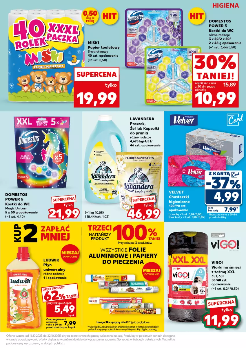 Gazetka promocyjna Kaufland - Mocny Start - ważna 20.10 do 22.10.2025 - strona 23 - produkty: Chusteczki, Domestos, Kapsułki do prania, Ludwik, Papier, Papier toaletowy, Piec, Por, Velvet, Waga, Worki na śmiec, Worki na śmieci