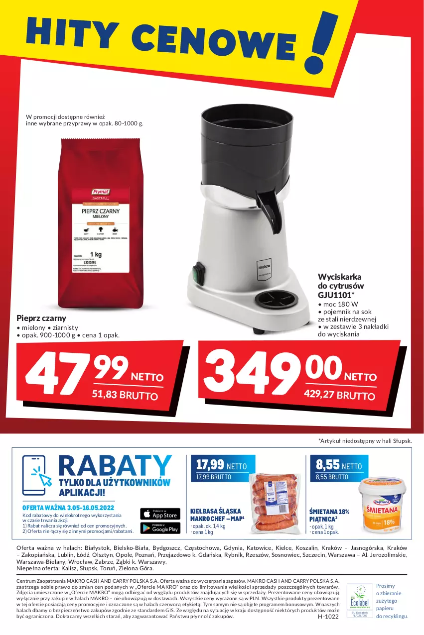 Gazetka promocyjna Makro - [Oferta promocyjna] Artykuły spożywcze i przemysłowe - ważna 04.05 do 16.05.2022 - strona 24 - produkty: Gra, Kiełbasa, Kiełbasa śląska, Kosz, Papier, Piątnica, Piec, Pieprz, Pojemnik, Przyprawy, Rum, Sok, Sos, Szal, Wyciskarka