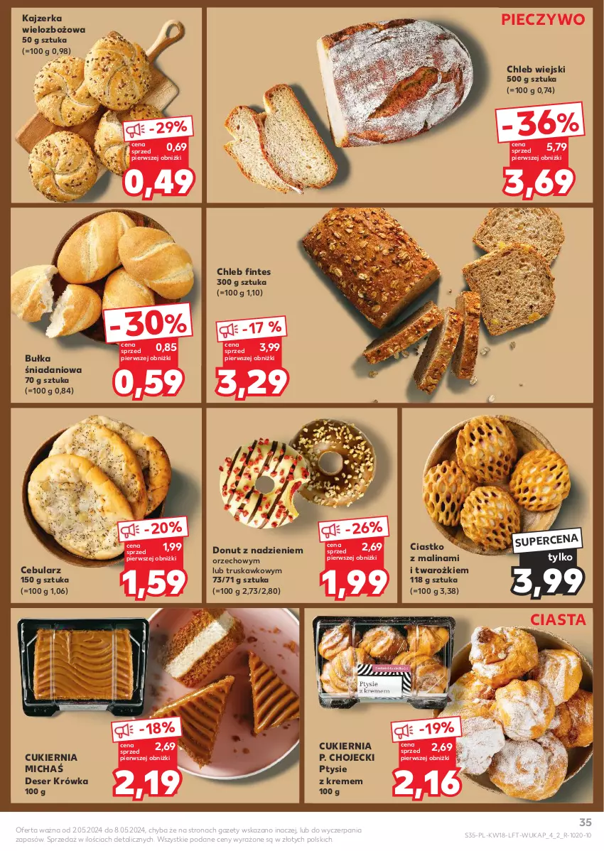 Gazetka promocyjna Kaufland - Gazetka tygodnia - ważna 02.05 do 08.05.2024 - strona 35 - produkty: Bułka, Cebula, Chleb, Cukier, Danio, Deser, Donut, Kajzerka, Piec, Pieczywo, Ser