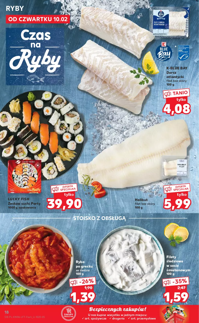 Gazetka promocyjna Kaufland - OFERTA TYGODNIA - ważna 10.02 do 16.02.2022 - strona 18 - produkty: Dorsz, Halibut, Piec, Ryba, Ryba po grecku, Sos, Sushi