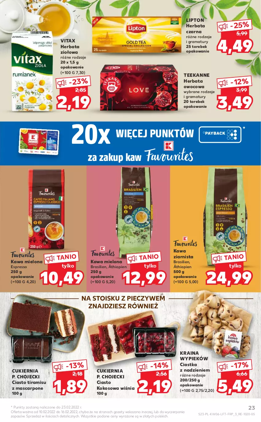 Gazetka promocyjna Kaufland - OFERTA TYGODNIA - ważna 10.02 do 16.02.2022 - strona 23 - produkty: Ciastka, Cukier, Gra, Herbata, Herbata czarna, Herbata owocowa, Kawa, Kawa mielona, Kawa ziarnista, Kokos, Lipton, Mascarpone, Piec, Rama, Teekanne, Vitax