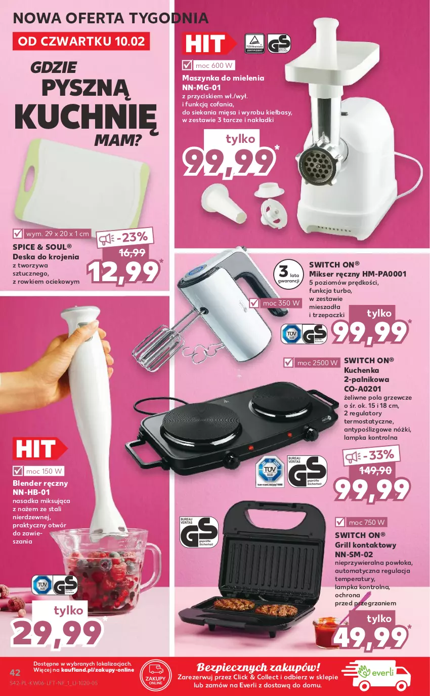 Gazetka promocyjna Kaufland - OFERTA TYGODNIA - ważna 10.02 do 16.02.2022 - strona 42 - produkty: Blender, Blender ręczny, Deska do krojenia, Fa, Grill, Grill kontaktowy, Maszynka, Maszynka do mielenia, Mikser, Mikser ręczny, Noż, Piec, Ser, Szynka, Termos