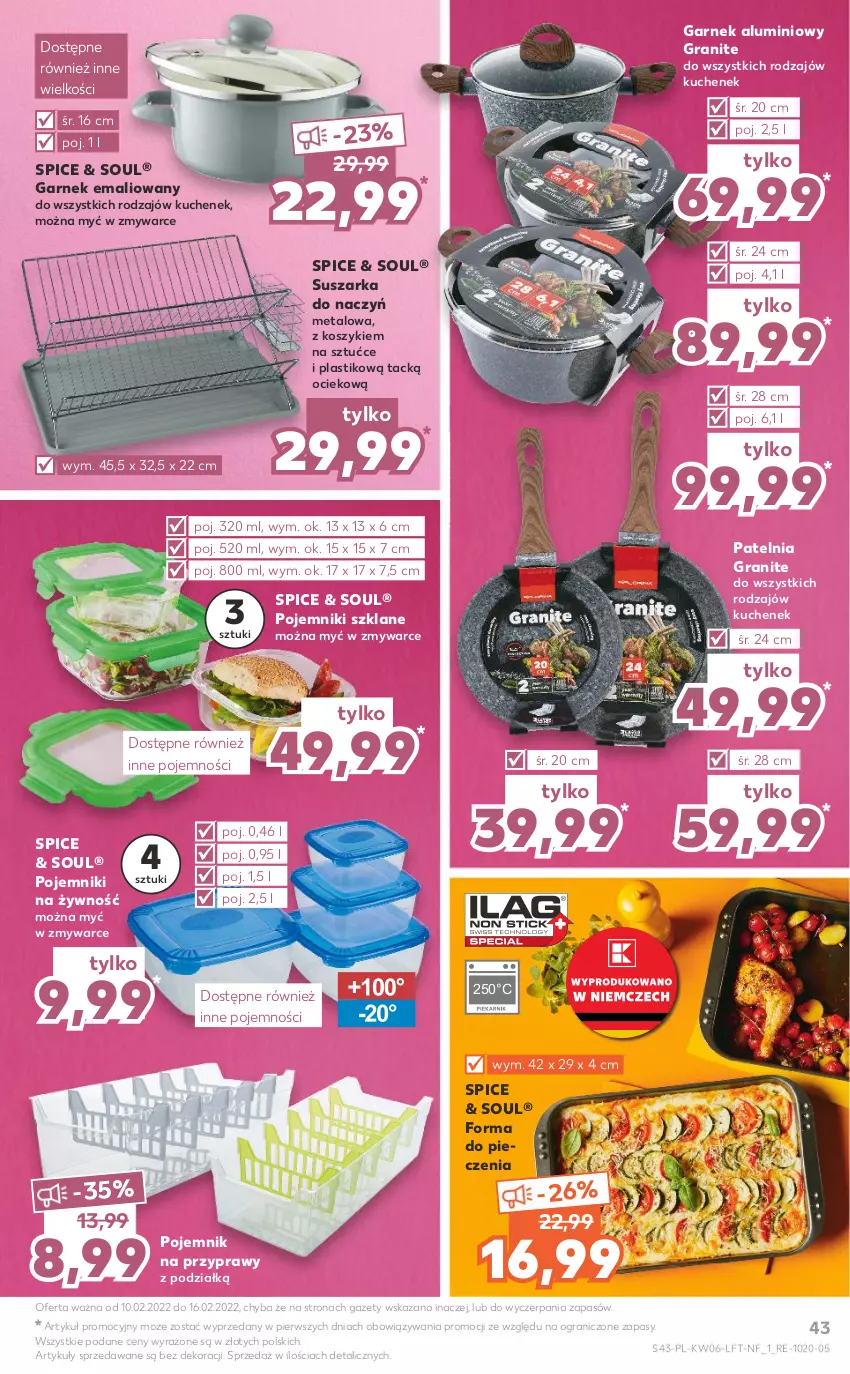 Gazetka promocyjna Kaufland - OFERTA TYGODNIA - ważna 10.02 do 16.02.2022 - strona 43 - produkty: Forma do pieczenia, Garnek, Gra, Kosz, Patelnia, Piec, Pojemnik, Pojemnik na przyprawy, Przyprawy, Suszarka, Suszarka do naczyń