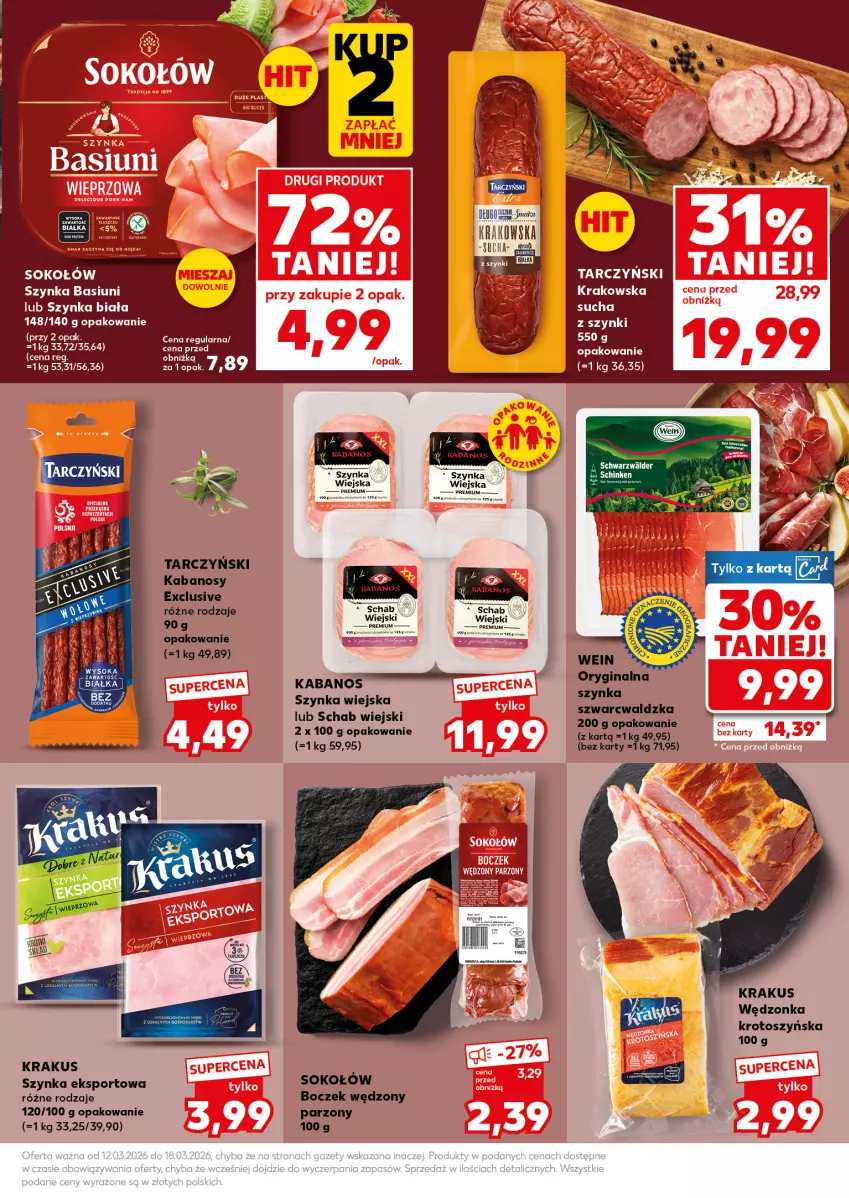 Gazetka promocyjna Kaufland - Mocny Start - ważna 16.03 do 18.03.2026 - strona 21 - produkty: Boczek, Gin, Kabanos, Krakus, Por, Sok, Sokołów, Sport, Szynka, Szynka biała, Tarczyński