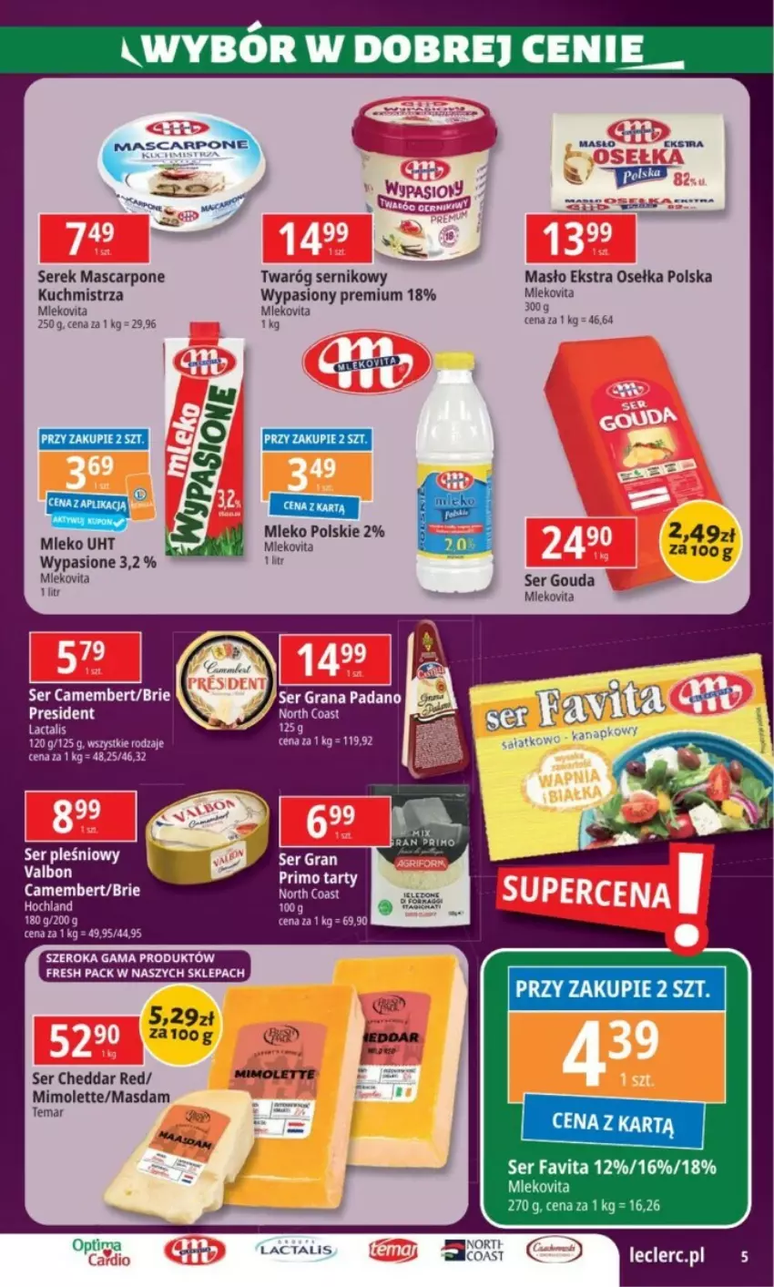 Gazetka promocyjna E Leclerc - ważna 17.12 do 31.12.2024 - strona 20 - produkty: Brie, Camembert, Cheddar, Gouda, Gra, Hochland, Mascarpone, Masło, Mimolette, Mleko, Mlekovita, Ser, Ser pleśniowy, Serek, Twaróg