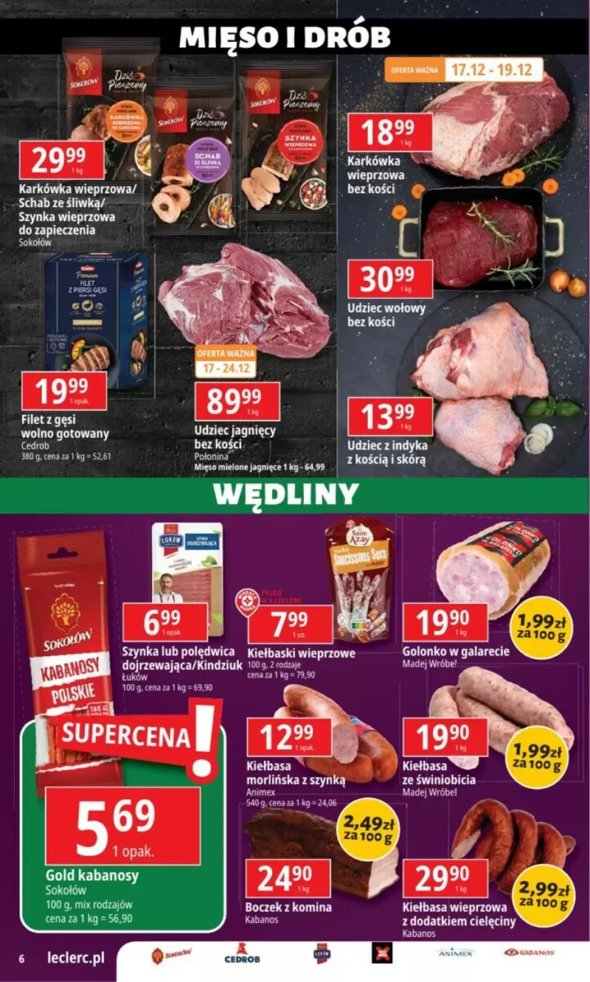 Gazetka promocyjna E Leclerc - ważna 17.12 do 31.12.2024 - strona 21 - produkty: BIC, Gala, Kabanos, Karkówka wieprzowa, Kiełbasa, Mięso, Polędwica, Sok, Sokołów, Sos, Szynka, Szynka wieprzowa, Udziec z indyka, Woda