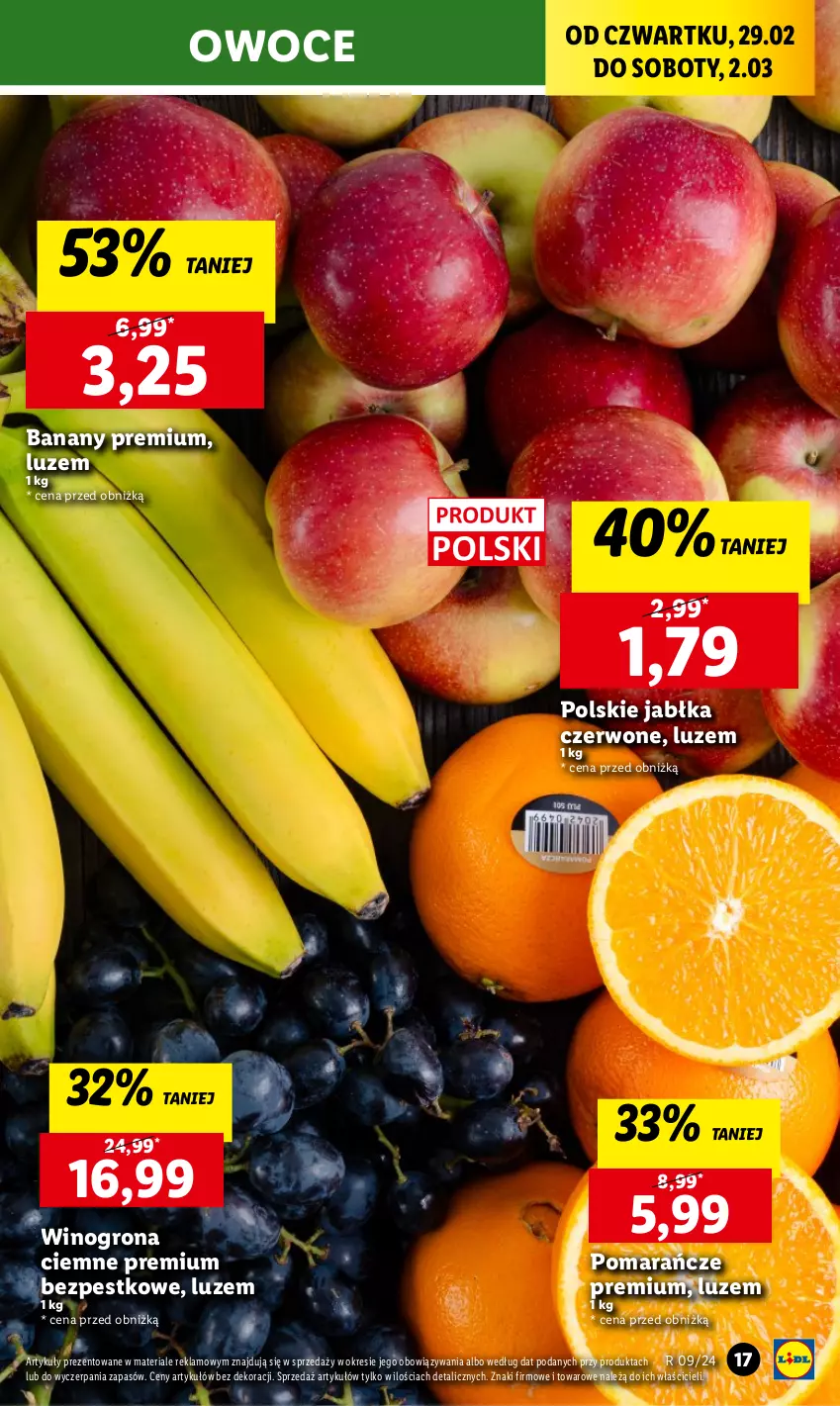 Gazetka promocyjna Lidl - GAZETKA - ważna 29.02 do 02.03.2024 - strona 21 - produkty: Banany, Jabłka, Owoce, Pomarańcze, Wino, Winogrona