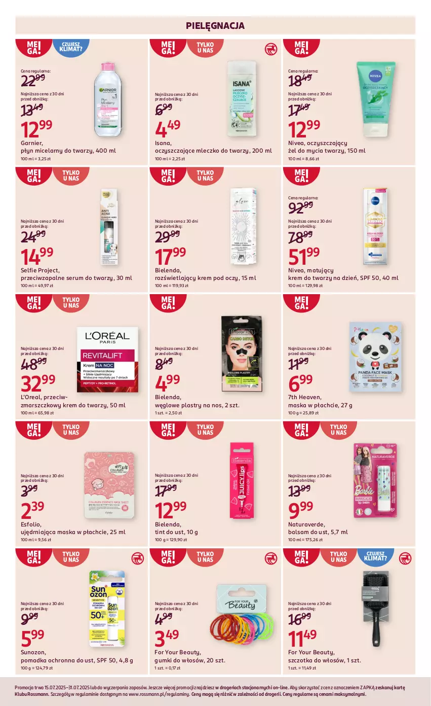 Gazetka promocyjna Rossmann - 15 lipca - ważna 15.07 do 31.07.2025 - strona 6 - produkty: Balsam do ust, Bielenda, For Your Beauty, Garnier, Isana, Krem do twarzy, Krem pod oczy, Mars, Maska, Maska w płachcie, Mleczko, Nivea, Płyn micelarny, Rum, Ser, Serum, Serum do twarzy, Szczotka, Szczotka do włosów