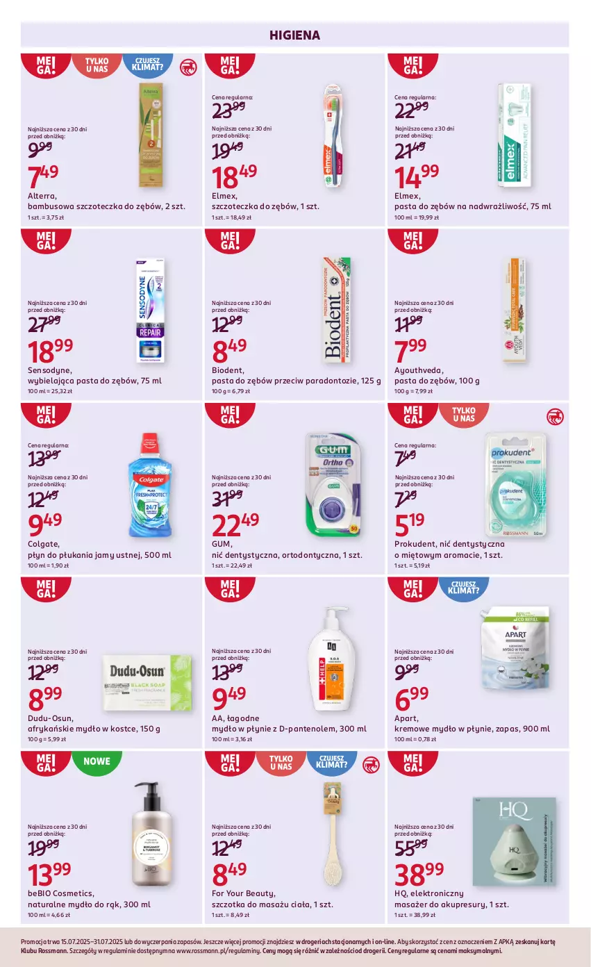 Gazetka promocyjna Rossmann - 15 lipca - ważna 15.07 do 31.07.2025 - strona 7 - produkty: Alterra, Biodent, Colgate, Elmex, For Your Beauty, LG, Masażer, Mydło, Mydło w płynie, Nić dentystyczna, Pasta do zębów, Płyn do płukania, Płyn do płukania jamy ustnej, Prokudent, Sensodyne, Szczoteczka, Szczoteczka do zębów, Szczotka