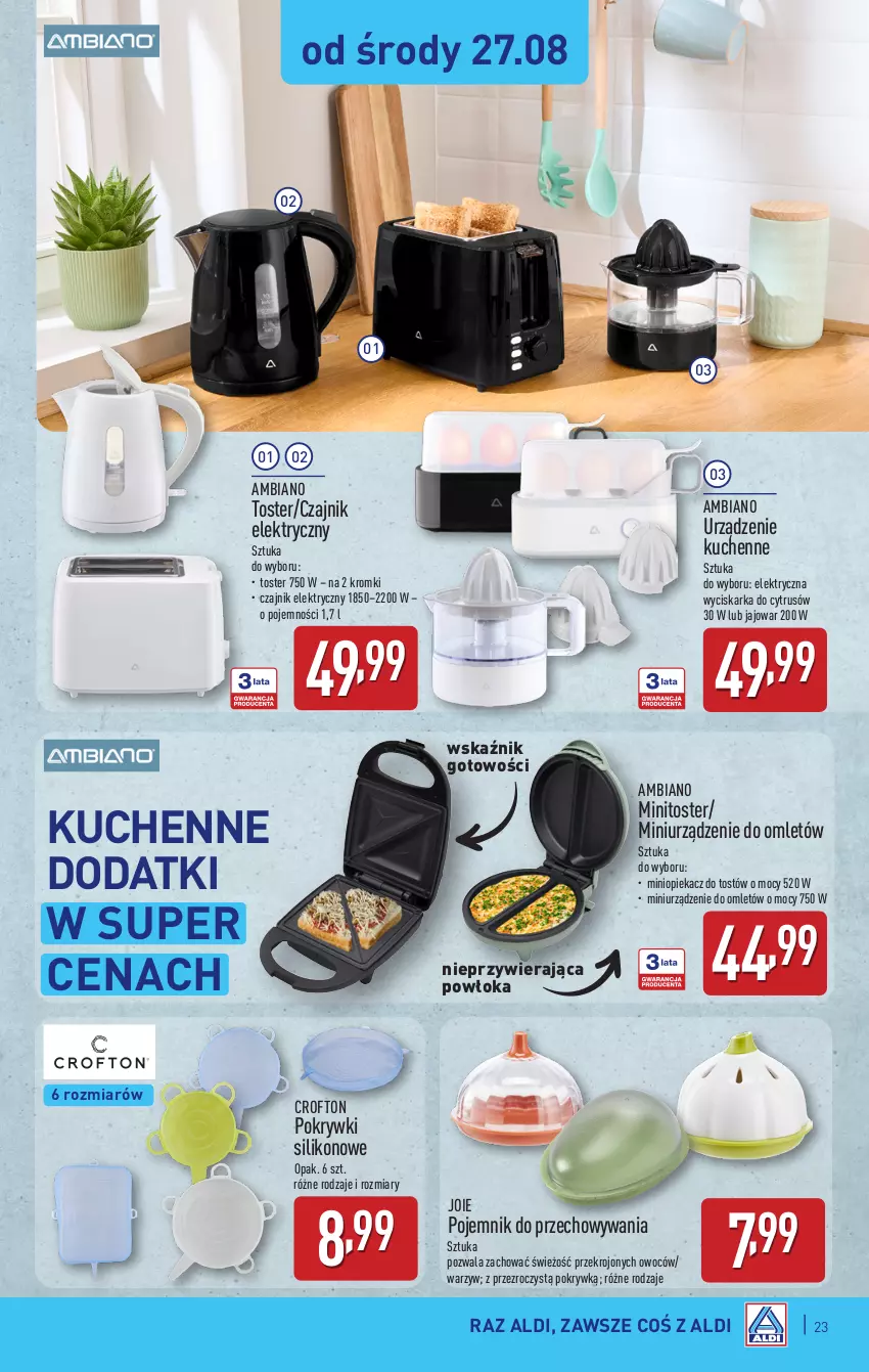 Gazetka promocyjna Aldi - Pełna oferta - ważna 25.08 do 31.08.2025 - strona 23 - produkty: Czajnik, Czajnik elektryczny, Pojemnik, Pojemnik do przechowywania, Toster, Wyciskarka