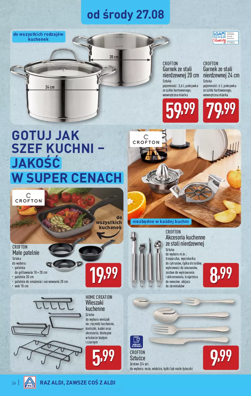 Gazetka promocyjna Aldi - Pełna oferta - ważna 25.08 do 31.08.2025 - strona 24 - produkty: Ananas, Garnek, Grill, Miarka, Noż, Patelnia, Ręcznik, Ser, Trzepaczka, Wieszak, Wyciskarka
