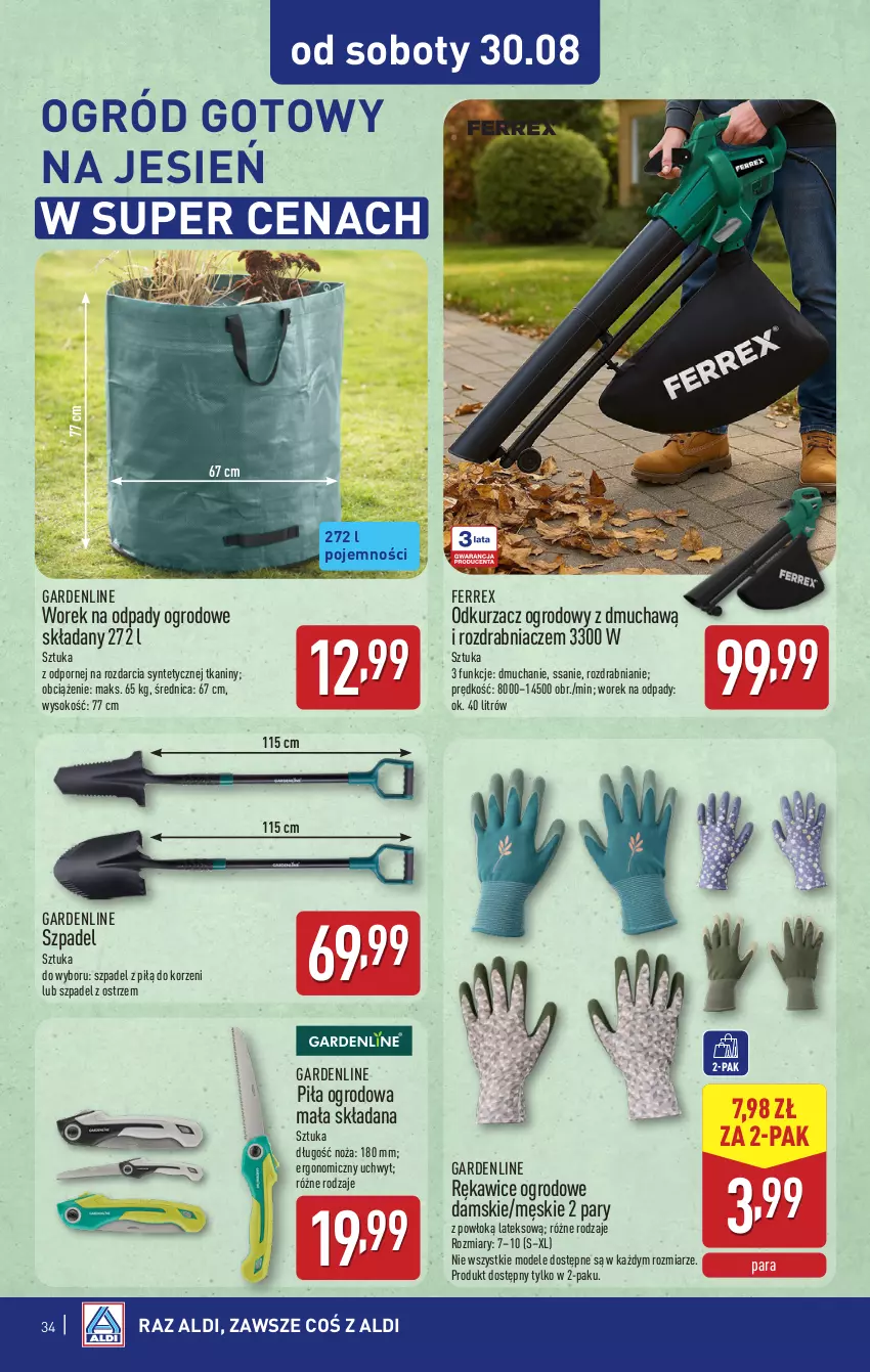 Gazetka promocyjna Aldi - Pełna oferta - ważna 25.08 do 31.08.2025 - strona 34 - produkty: Noż, Odkurzacz, Ogród, Por, Rękawice, Rozdrabniacz, Sok