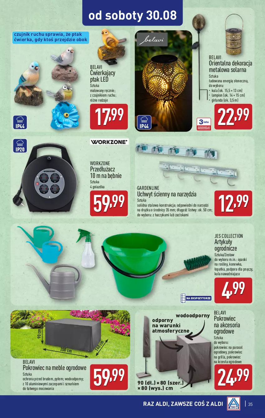 Gazetka promocyjna Aldi - Pełna oferta - ważna 25.08 do 31.08.2025 - strona 35 - produkty: Girlanda, Grill, Haczyk, Konewka, Lampion, Meble, Parasol, Pokrowiec, Por