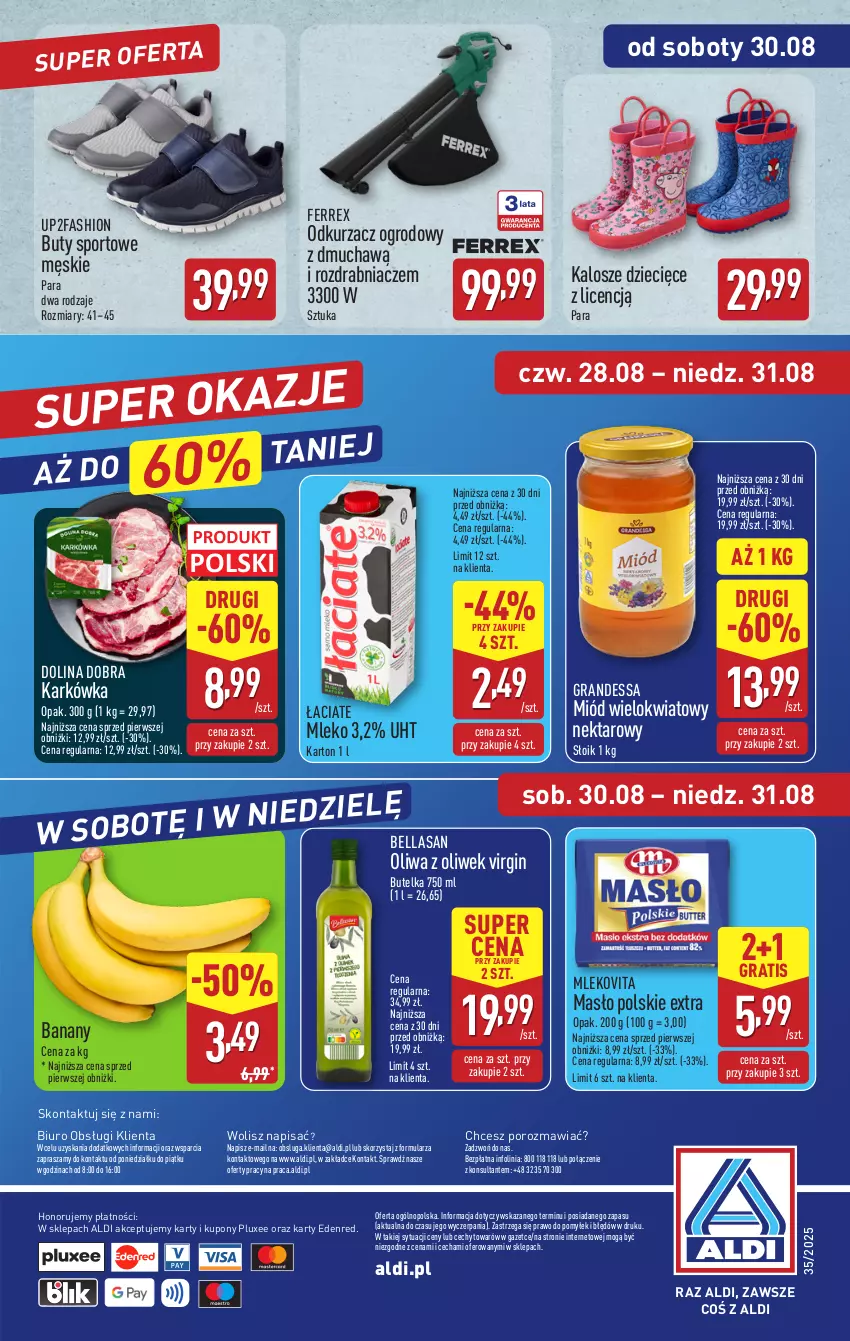 Gazetka promocyjna Aldi - Pełna oferta - ważna 25.08 do 31.08.2025 - strona 39 - produkty: Banany, Bell, Bella, Biuro, Buty, Dzieci, Fa, Gin, Gra, Masło, Miód, Mleko, Mlekovita, Nektar, O nas, Odkurzacz, Oliwa, Oliwa z oliwek, Por, Rozdrabniacz, Sport