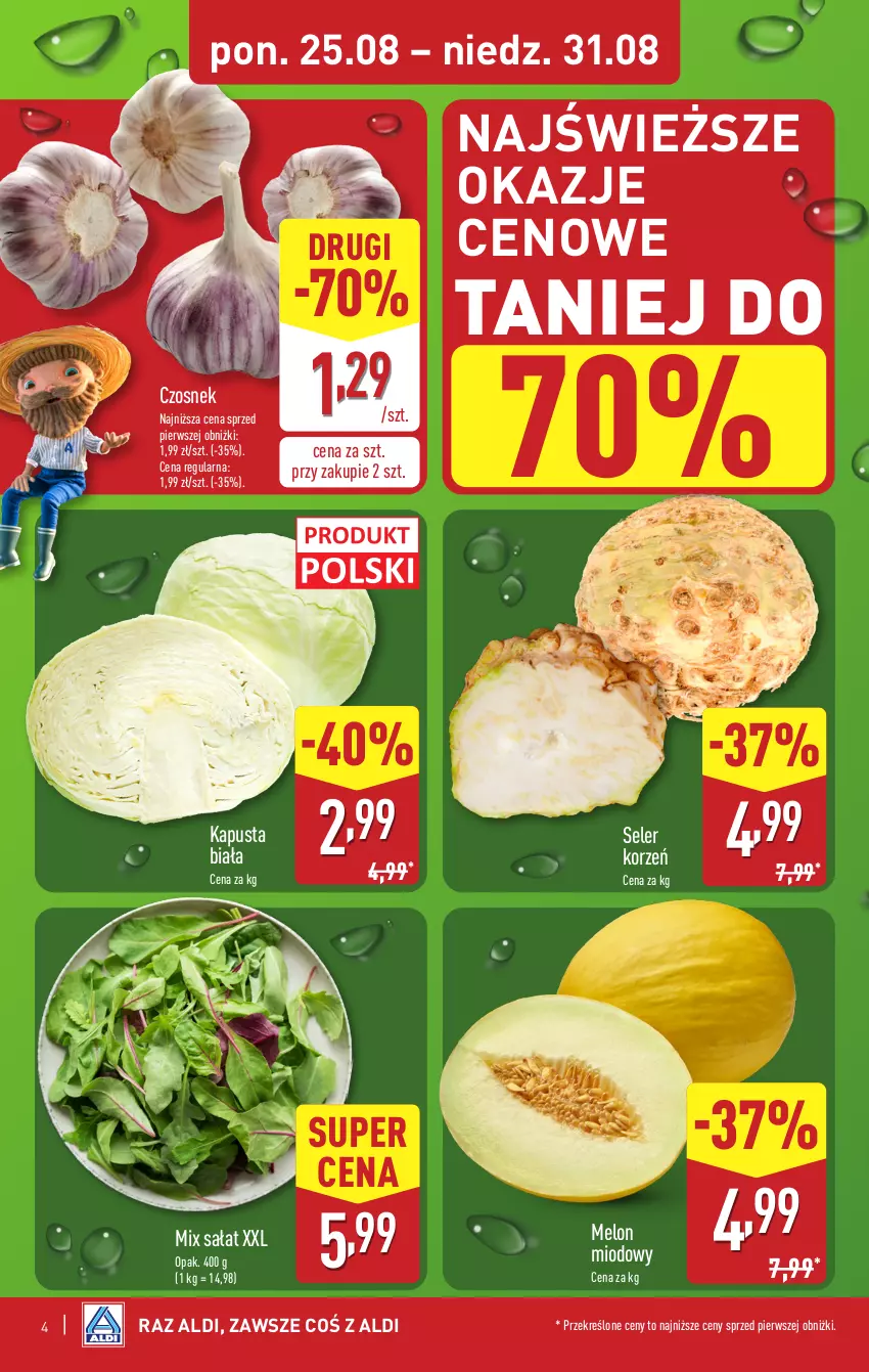 Gazetka promocyjna Aldi - Pełna oferta - ważna 25.08 do 31.08.2025 - strona 4 - produkty: Czosnek, Melon, Sałat, Seler korzeń