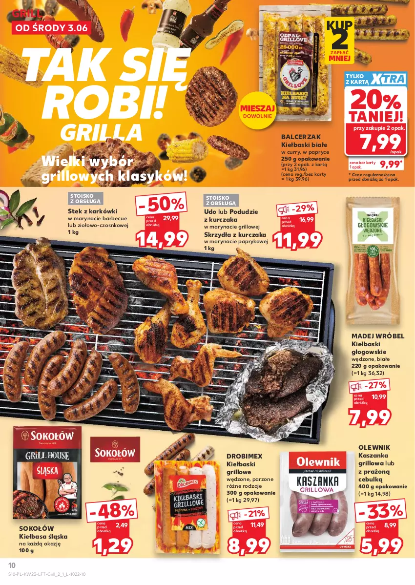 Gazetka promocyjna Kaufland - Gazetka tygodnia - ważna 03.06 do 10.06.2026 - strona 10 - produkty: Drobimex, Grill, Kasza, Kaszanka, Kiełbasa, Kiełbasa śląska, Kiełbaski białe, Kurczak, Madej Wróbel, Olewnik, Podudzie z kurczaka, Sok, Sokołów, Stek