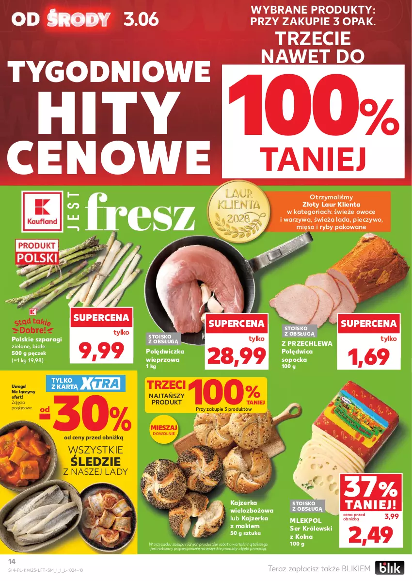 Gazetka promocyjna Kaufland - Gazetka tygodnia - ważna 03.06 do 10.06.2026 - strona 14 - produkty: Kajzerka, Królewski, Laur, Mięso, Owoce, Piec, Pieczywo, Polędwica, Polędwiczka wieprzowa, Por, Ser, Tera, Waga, Warzywa