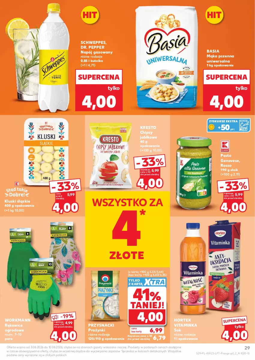 Gazetka promocyjna Kaufland - Gazetka tygodnia - ważna 03.06 do 10.06.2026 - strona 29 - produkty: Basia, Chipsy, Hortex, Inka, Mąka, Mąka pszenna, Napój, Napój gazowany, Pesto, Przysnacki, Rękawice, Schweppes, Sok