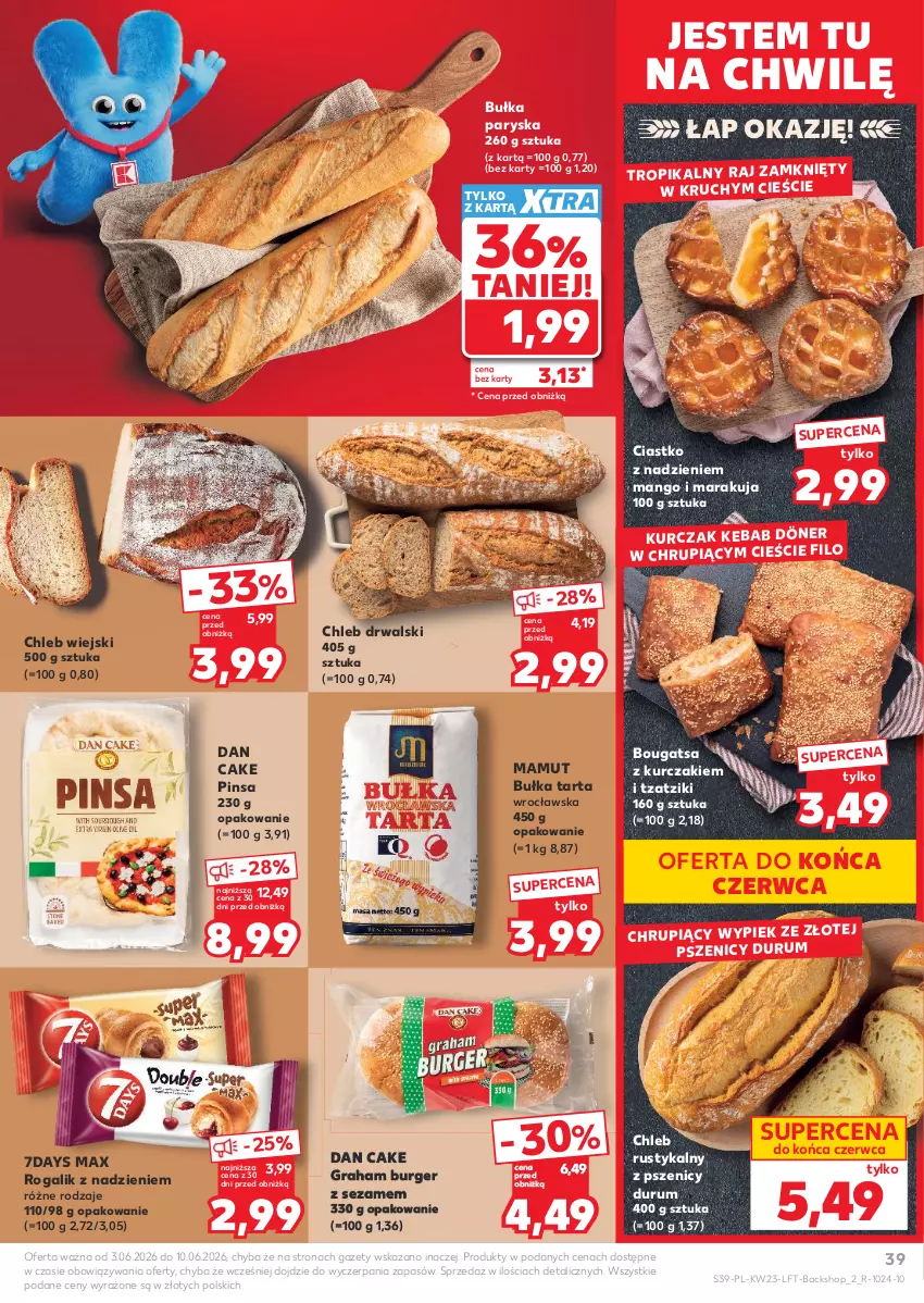 Gazetka promocyjna Kaufland - Gazetka tygodnia - ważna 03.06 do 10.06.2026 - strona 39 - produkty: Bułka, Bułka tarta, Burger, Chleb, Dan Cake, Gra, Kebab, Kurczak, Mango, Rogal, Rum, Rust, Sezam, Tarta