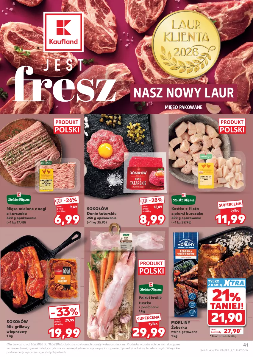 Gazetka promocyjna Kaufland - Gazetka tygodnia - ważna 03.06 do 10.06.2026 - strona 41 - produkty: Grill, Królik, Kurczak, Laur, Mięso, Mięso mielone, Morliny, Sok, Sokołów, Tusz