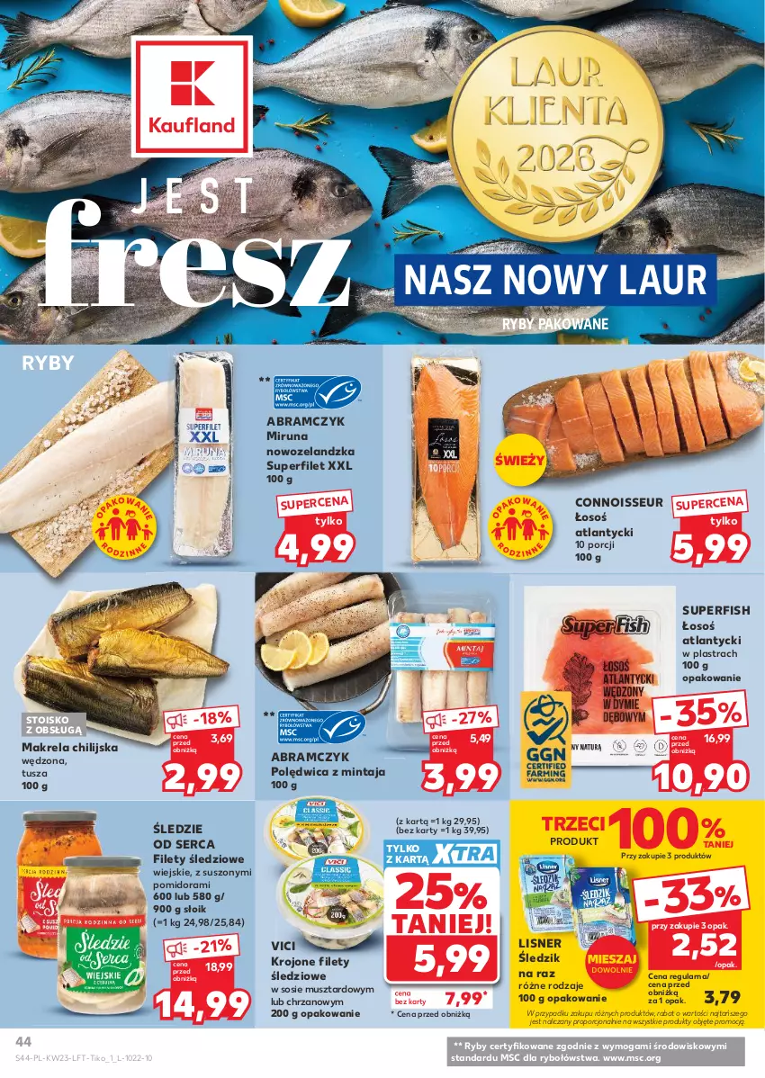Gazetka promocyjna Kaufland - Gazetka tygodnia - ważna 03.06 do 10.06.2026 - strona 44 - produkty: Chrzan, Laur, Lisner, Mintaj, Miruna, Mus, Polędwica, Por, Ser, Sos, Tusz