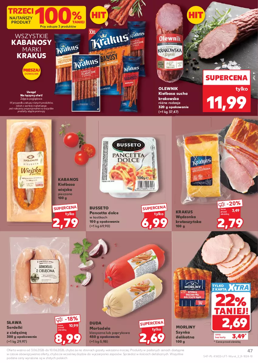 Gazetka promocyjna Kaufland - Gazetka tygodnia - ważna 03.06 do 10.06.2026 - strona 47 - produkty: Duda, Kabanos, Kiełbasa, Kiełbasa wiejska, Krakus, Morliny, Olewnik, Piec, Por, Ser, Serdelki, Szynka, Waga