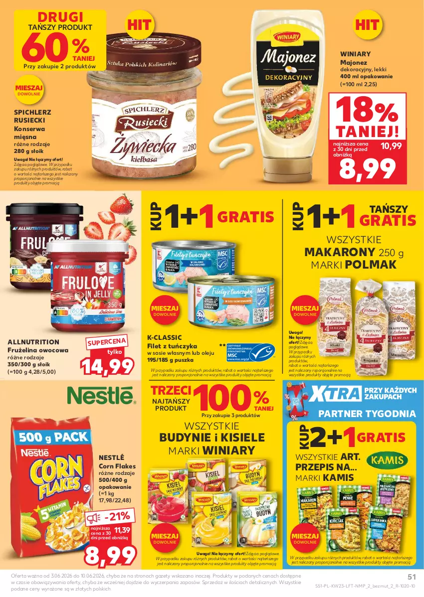 Gazetka promocyjna Kaufland - Gazetka tygodnia - ważna 03.06 do 10.06.2026 - strona 51 - produkty: Corn flakes, Frużelina, Gra, Kamis, Kisiel, Majonez, Makaron, Nestlé, Olej, Olma, Por, Ser, Sos, Spichlerz Rusiecki, Tuńczyk, Waga, Winiary
