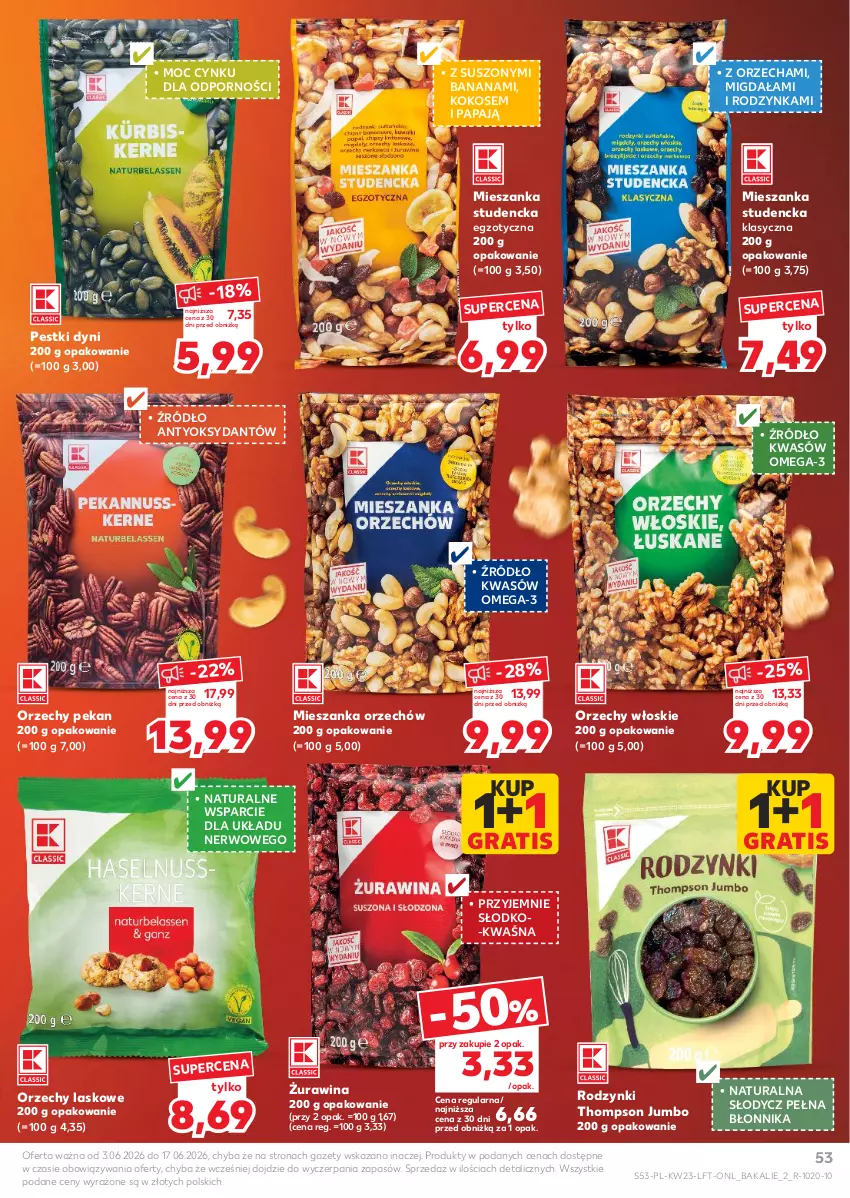 Gazetka promocyjna Kaufland - Gazetka tygodnia - ważna 03.06 do 10.06.2026 - strona 53 - produkty: Cynk, Gra, Kokos, Mieszanka studencka, Omega-3, Orzechy włoskie, Pestki dyni, Por, Rodzynki