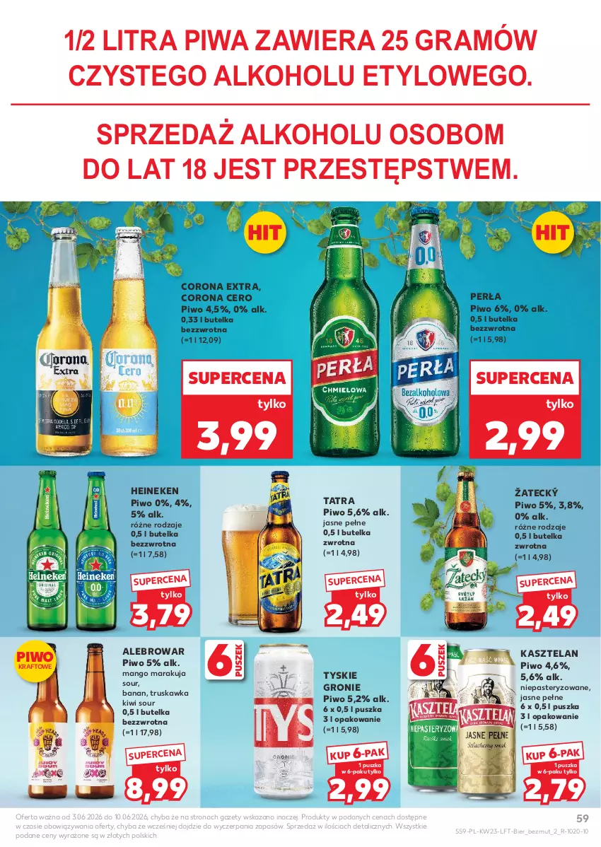 Gazetka promocyjna Kaufland - Gazetka tygodnia - ważna 03.06 do 10.06.2026 - strona 59 - produkty: Corona Extra, Gra, Heineken, Kasztelan, Kiwi, Mango, Perła, Piwa, Piwo, Tatra, Tyskie