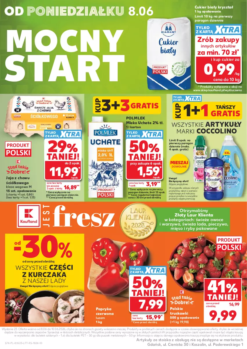 Gazetka promocyjna Kaufland - Gazetka tygodnia - ważna 03.06 do 10.06.2026 - strona 74 - produkty: Coccolino, Cukier, Gra, Jaja, Kosz, Kurczak, Laur, Mięso, Mleko, Owoce, Papryka, Papryka czerwona, Piec, Pieczywo, POLMLEK, Por, Sok, Szal, Truskawki, Waga, Warzywa