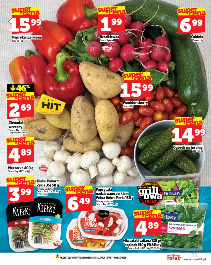 Gazetka promocyjna Topaz - Gazetka - ważna 24.04 do 30.04.2025 - strona 11 - produkty: Kiełki, Papryka, Papryka czerwona, Piec, Pieczarka, Rzodkiewka, Ser, Top