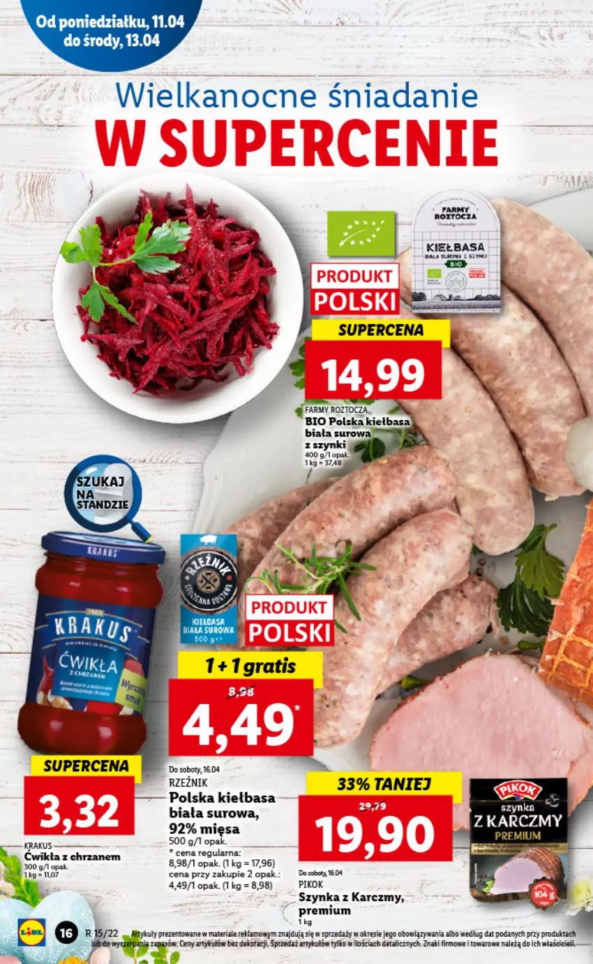 Gazetka promocyjna Lidl - GAZETKA - ważna 11.04 do 13.04.2022 - strona 16 - produkty: Chrzan, Fa, Gra, Kiełbasa, Krakus, Szynka