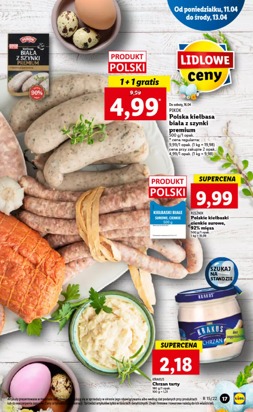 Gazetka promocyjna Lidl - GAZETKA - ważna 11.04 do 13.04.2022 - strona 17 - produkty: Chrzan, Gry, Kiełbasa, Kiełbasa biała, Kiełbaski białe, Mus, PIKOK