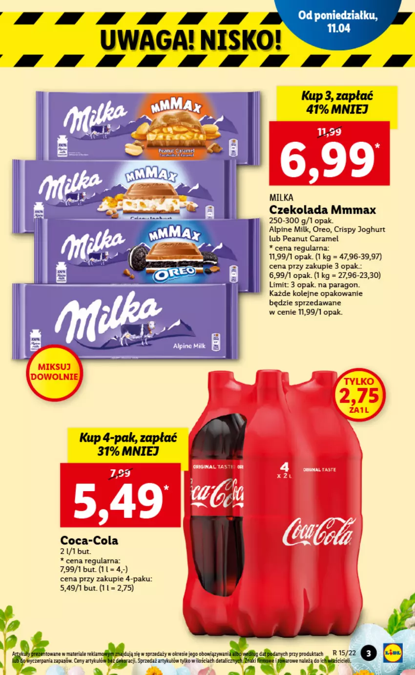 Gazetka promocyjna Lidl - GAZETKA - ważna 11.04 do 13.04.2022 - strona 3 - produkty: Coca-Cola, Czekolada, Milka, Olej, Oreo, Waga