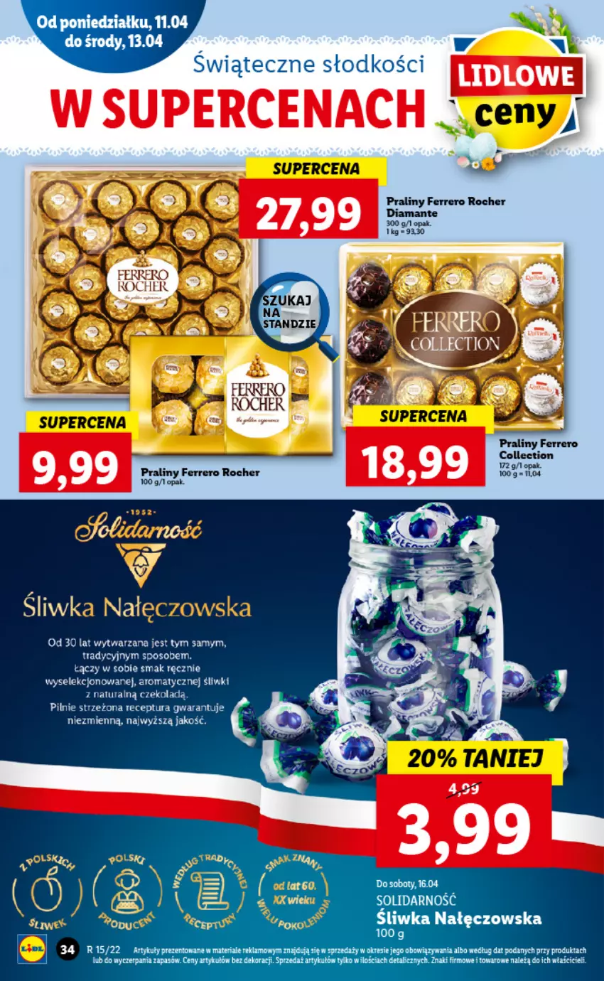 Gazetka promocyjna Lidl - GAZETKA - ważna 11.04 do 13.04.2022 - strona 34 - produkty: Diamant, Ferrero, Ferrero Rocher, Praliny