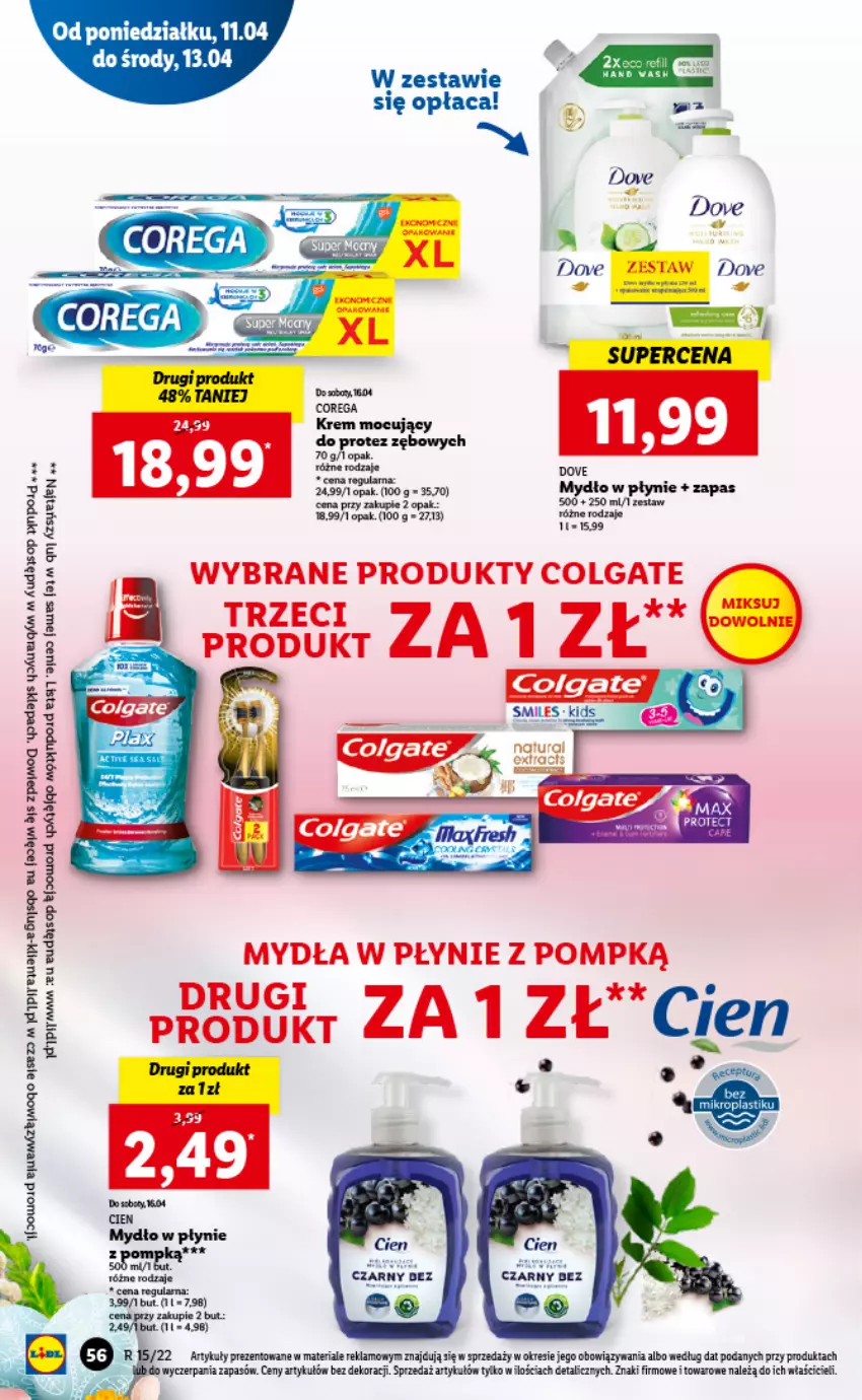 Gazetka promocyjna Lidl - GAZETKA - ważna 11.04 do 13.04.2022 - strona 56 - produkty: Colgate, Corega, Dove, LG, Mydło, Mydło w płynie