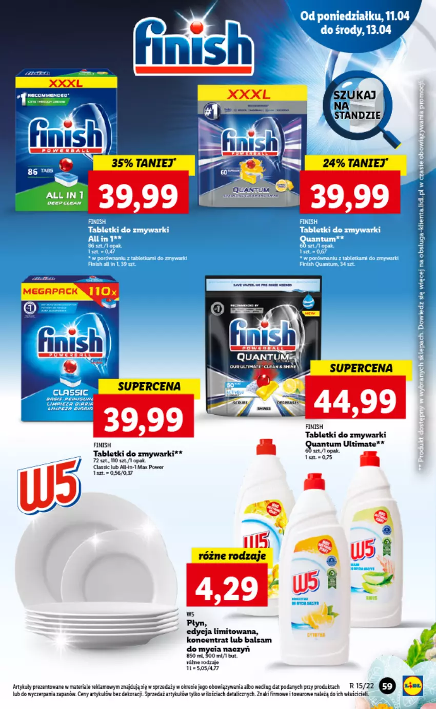 Gazetka promocyjna Lidl - GAZETKA - ważna 11.04 do 13.04.2022 - strona 59 - produkty: Fa, Finish, Tablet, Tabletki do zmywarki, Zmywarki