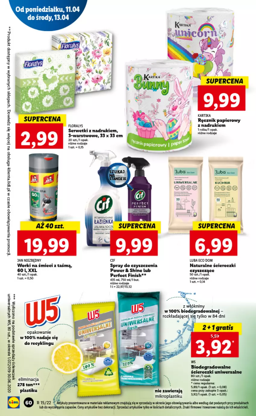 Gazetka promocyjna Lidl - GAZETKA - ważna 11.04 do 13.04.2022 - strona 60 - produkty: Flora, Gra, Palma, Papier, Ręcznik, Ser, Serwetki, Spray do czyszczenia, Worki na śmiec, Worki na śmieci